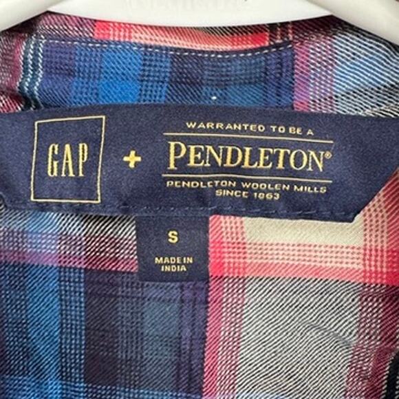 GAP Pendleton Plaid Shirt Button Front Long Sleeve Women's SMALL Blue Pink - Picture 9 of 10